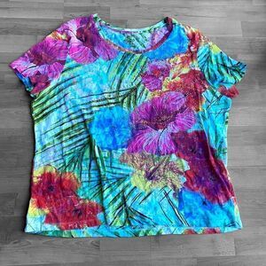 Style & Co Sport Embellished Watercolor Floral Top Size 3X